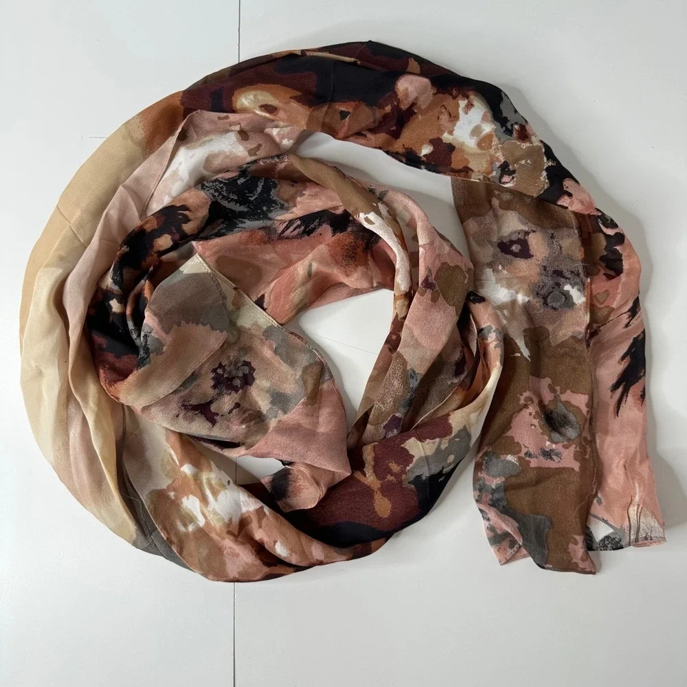 Vince Camuto Floral Watercolor Scarf Pink Silk Blend Lightweight Spring Layering